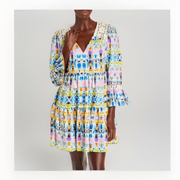 Aqua By Bloomingdale's Lace Crochet Mini Dress Womens Large Fit And Flare - Picture 2 of 9